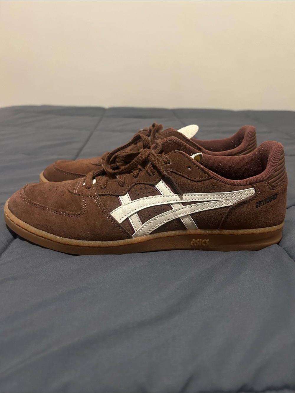 ASICS Brown Suede Sneakers with White Stripes